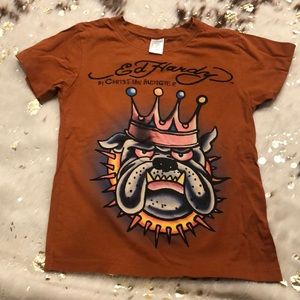 Ed Hardy Orange Bulldog Graphic Tee